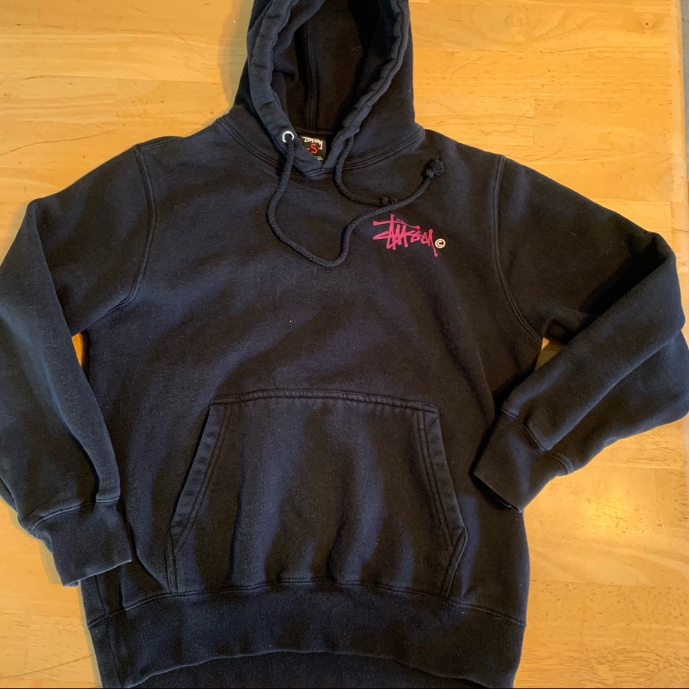 Stussy S Black Pullover USA Made Black Pink Hoodie